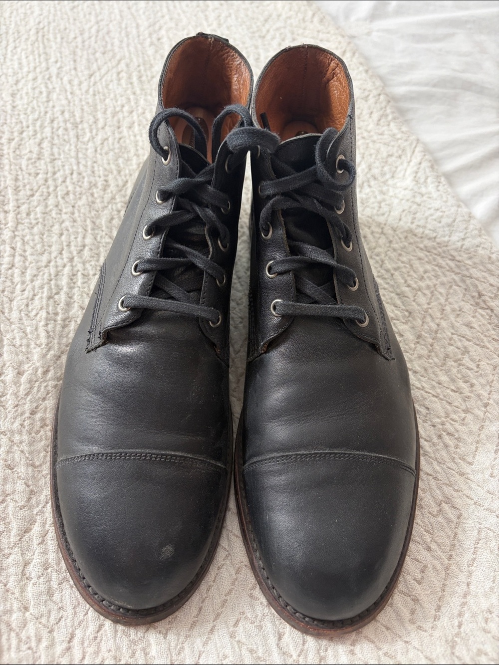 Frye Black Leather Chukka Boots - Cap-Toe Lace-Up